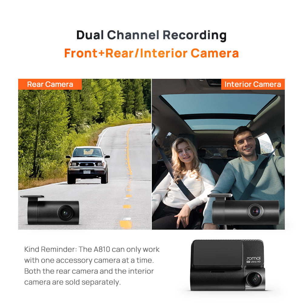 70mai Dash Cam A810 Set 4G Live Control Front 4K 2160P Rear HDR 1080P Fov150 Dashcam Mobil