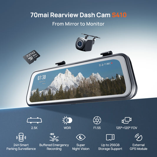 70mai Dash Cam S410 Set Spion Mobil 2.5K Layar Sentuh 9.35" Night Vision Supercapacitor