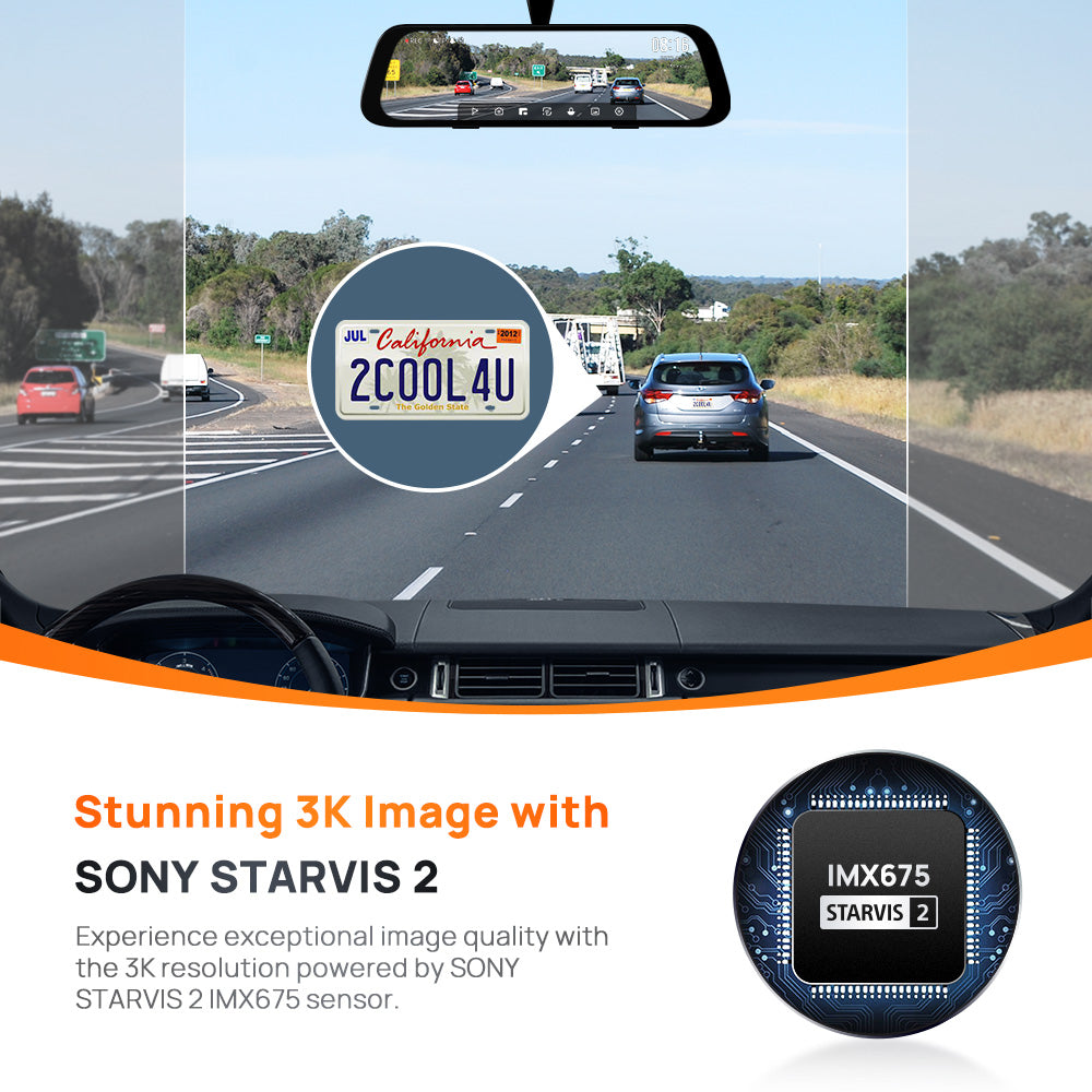 70mai Dash Cam S500 Set 9.35" Full-Laminated Touch Screen 3K Resolution Fov 138 SONY STARVIS 2 Dashcam Mobil Depan dan Belakang