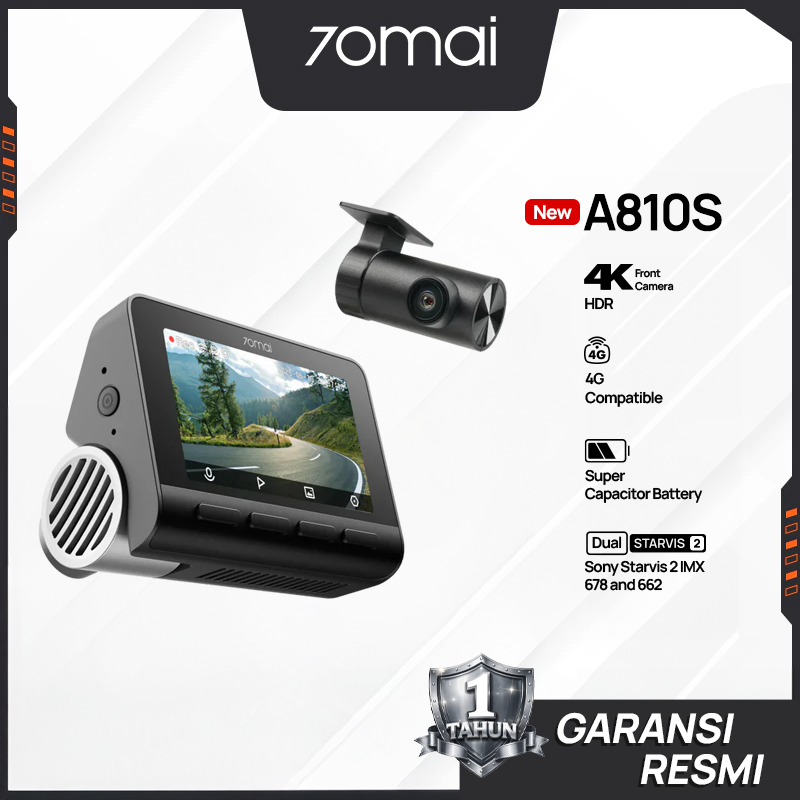 70mai Dash Cam A810S Set 4K Can Use 4G Kit Parkir 24 Jam Anti Maling Supercapacitor