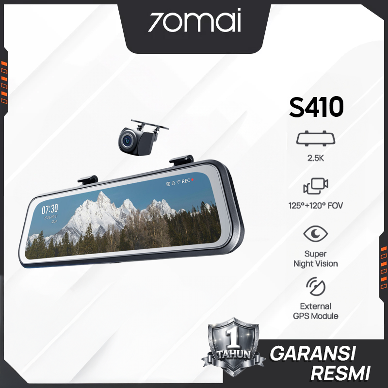 70mai Dash Cam S410 Set Spion Mobil 2.5K Layar Sentuh 9.35" Night Vision Supercapacitor