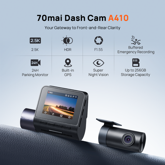 70mai Dash Cam A410 Set 2.5K Dual Channel Kamera Depan Belakang HDR Night Vision GPS WiFi Parkir 24 Jam Anti Maling G-Sensor Dashcam Mobil
