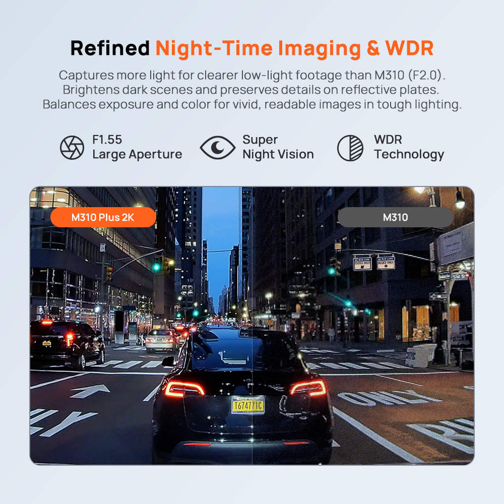 70mai M310 Plus 2K Dash Cam Night Vision WiFi Parkir 24 Jam Anti Maling G-Sensor F1.55  HDR 2K Dashcam Mobil