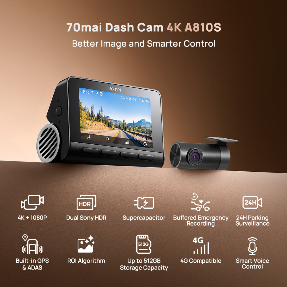 70mai Dash Cam A810S Set 4K Can Use 4G Kit WiFi 6 GPS Kamera Depan Belakang Night Vision HDR Parkir 24 Jam Anti Maling G-Sensor Supercapacitor Dashcam Mobil