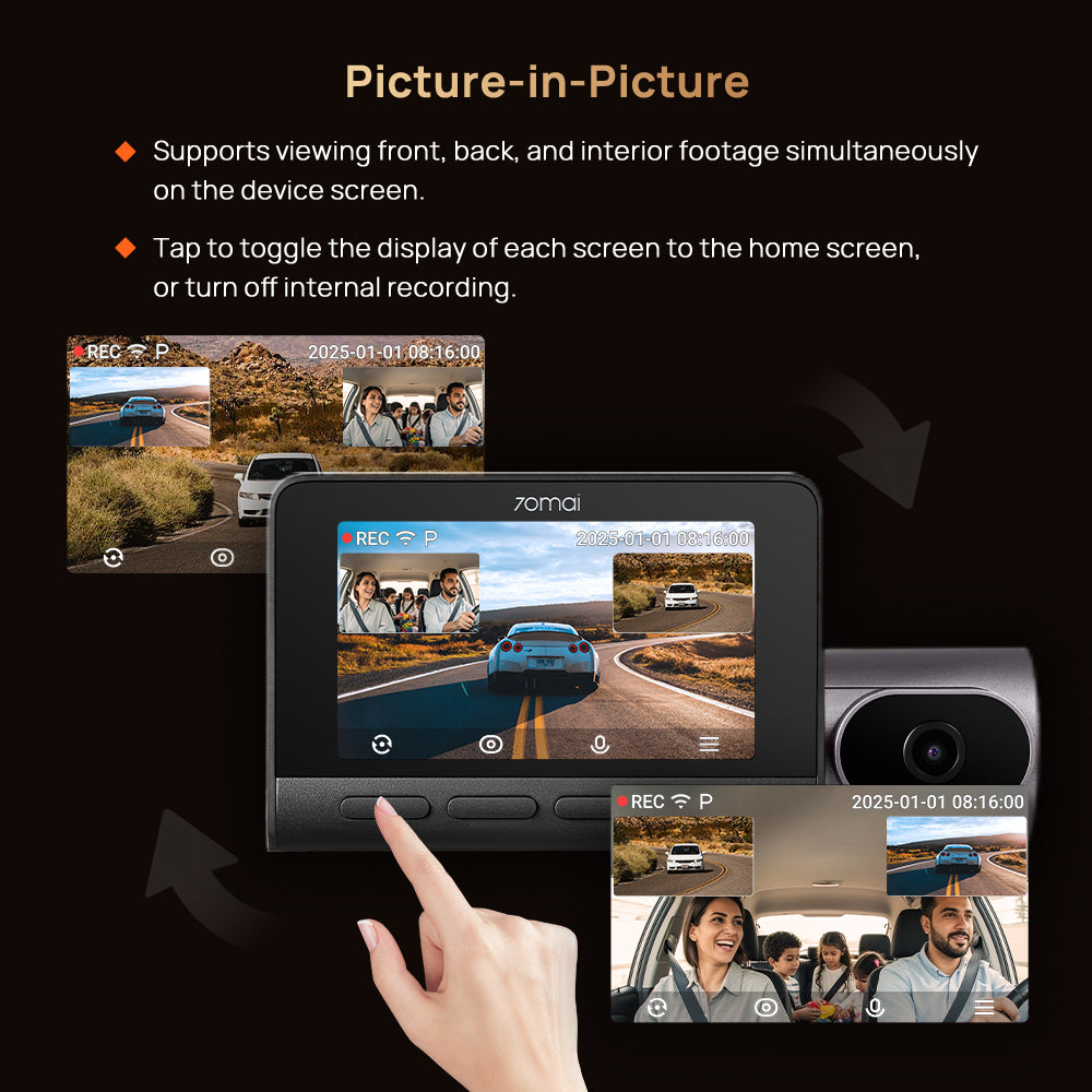 70mai Dash Cam 4K T800 Set Three Channel Kamera Depan Kabin Belakang Sony STARVIS 2 Night Vision GPS WiFi Parkir 24 Jam Anti Maling Supercapacitor Dashcam Mobil