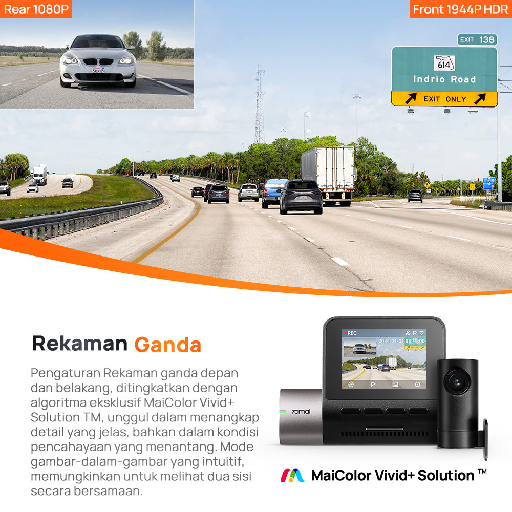 70mai Dash Cam A510 Set Sony Starvis 2 4G Live Control GPS HDR Front 1944P Rear 1080P Dashcam Mobil