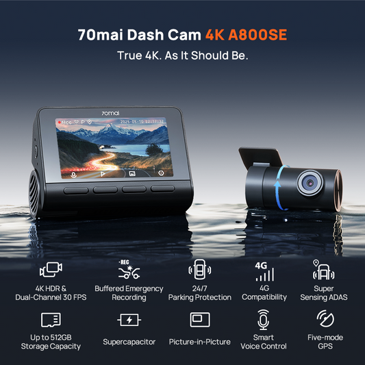 70mai Dash Cam A800SE Set 4G UHD 4K WI-FI 6 Built-in GPS Night Vision HDR Parkir 24 Jam Anti Maling Supercapacitor Voice Control 70mai Kamera Mobil