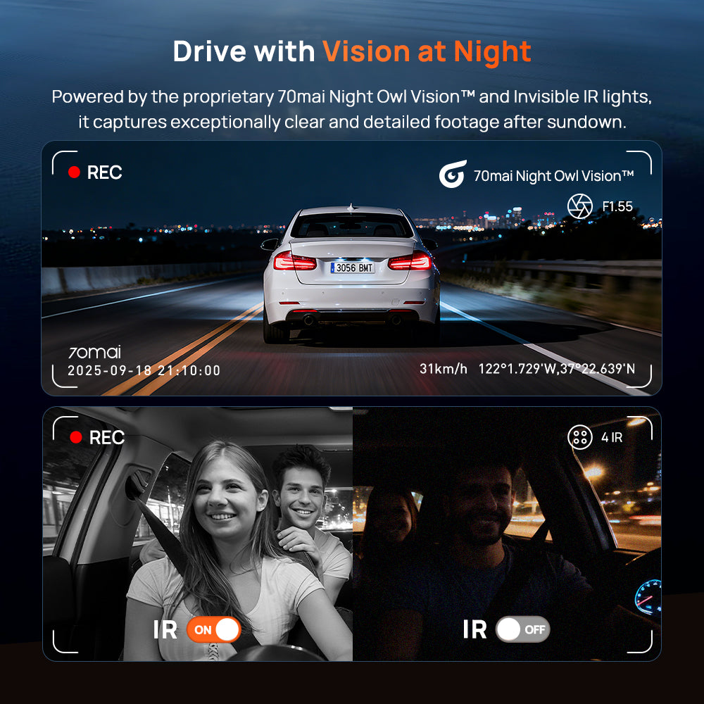 70mai Dash Cam T400 Set Three-Channel 1440P HDR Night Vision Bulit-in GPS Parkir 24 Jam Anti Maling Supercapacitor Voice Control Kamera Mobil