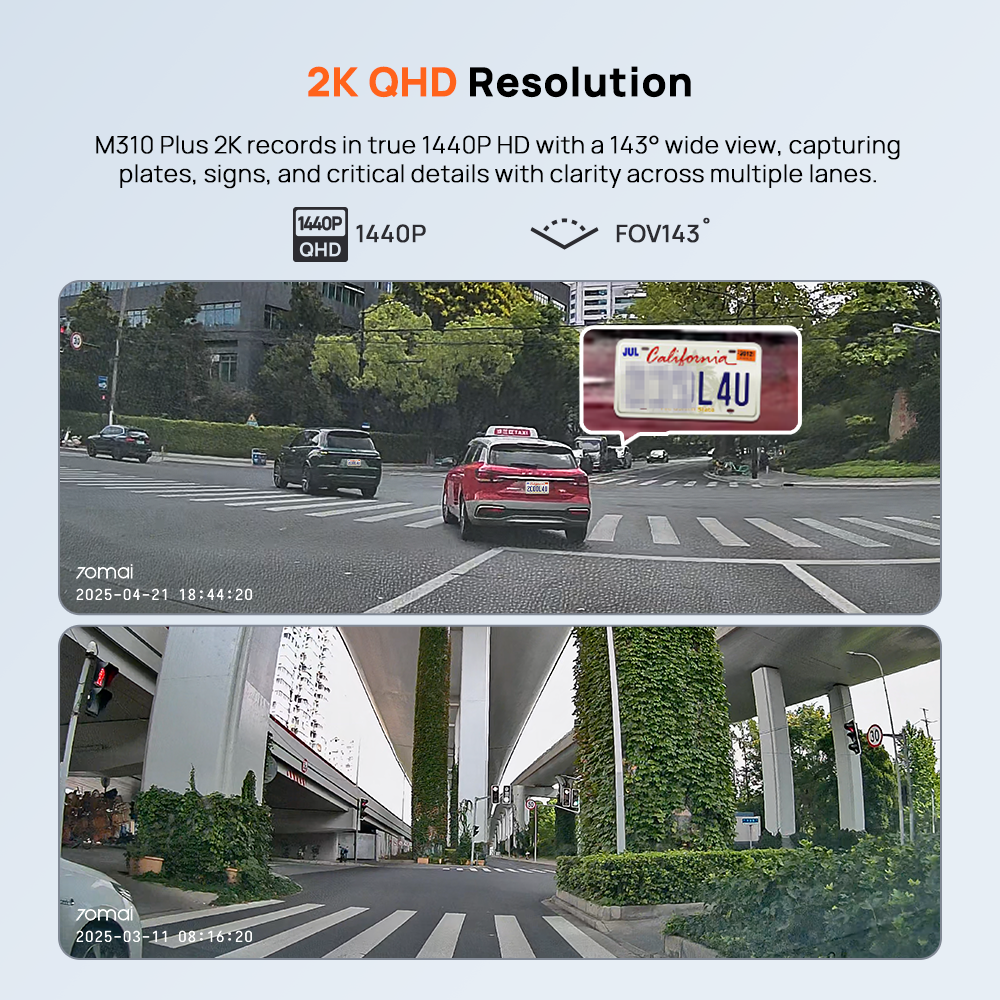 70mai M310 Plus 2K Dash Cam Night Vision WiFi Parkir 24 Jam Anti Maling G-Sensor F1.55  HDR 2K Dashcam Mobil