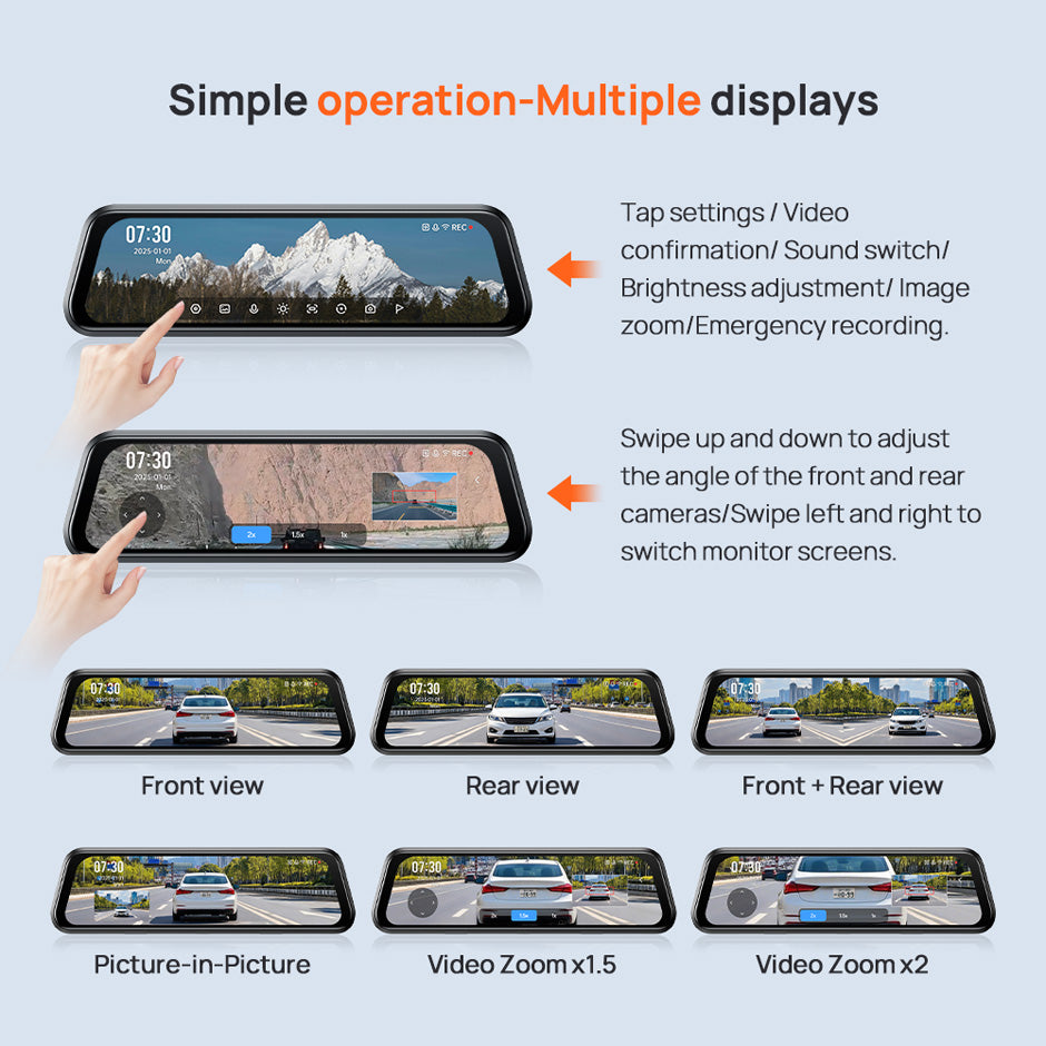 70mai Dash Cam S410 Set Spion Mobil 2.5K Layar Sentuh 9.35" Night Vision WiFi Parkir 24 Jam Anti Maling Supercapacitor Without GPS Kamera Mobil