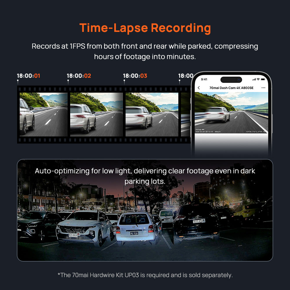 70mai Dash Cam A800SE Set Can Use 4G Kit UHD 4K WI-FI 6 Built-in GPS Night Vision HDR Parkir 24 Jam Anti Maling Supercapacitor Voice Control 70mai Kamera Mobil
