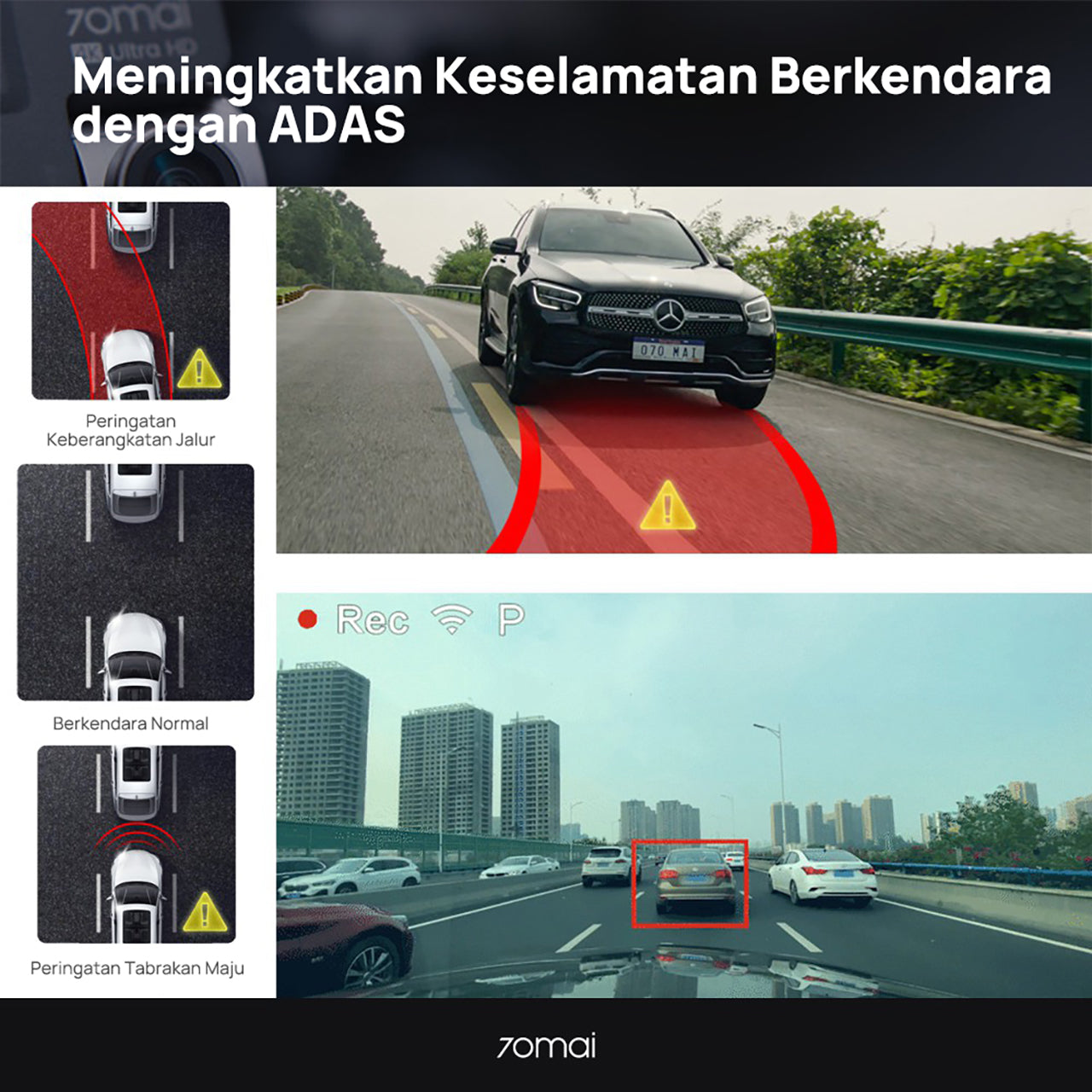 70mai Dash Cam A800S Set Front 2160P Rear 1080P FOV 140 GPS Night Vision ADAS Dashcam Mobil