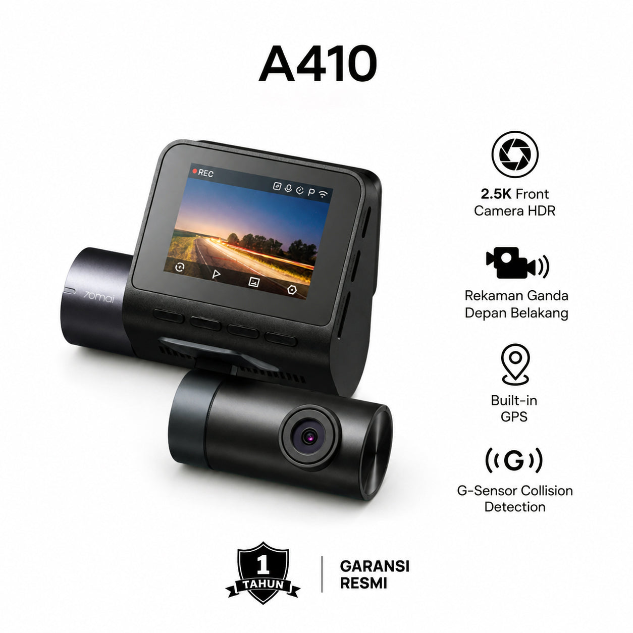 70mai Dash Cam A410 Set 2.5K Dual Channel Kamera Depan Belakang HDR Night Vision GPS WiFi Parkir 24 Jam Anti Maling G-Sensor Dashcam Mobil