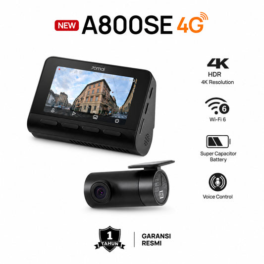70mai Dash Cam A800SE Set 4G UHD 4K WI-FI 6 Built-in GPS Night Vision HDR Parkir 24 Jam Anti Maling Supercapacitor Voice Control 70mai Kamera Mobil