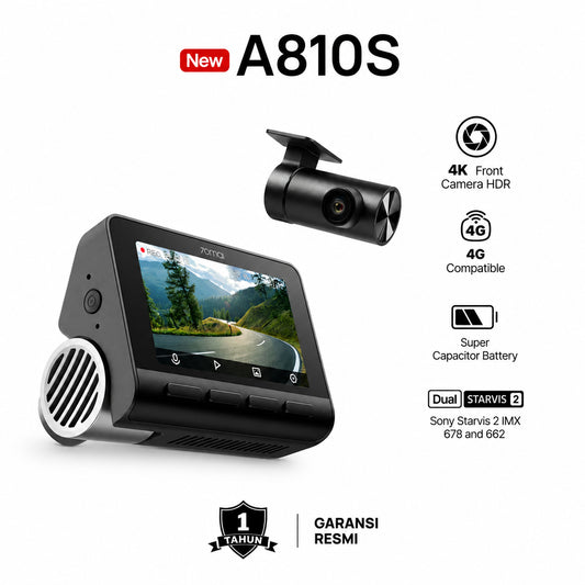 70mai Dash Cam A810S Set 4K Can Use 4G Kit Parkir 24 Jam Anti Maling Supercapacitor