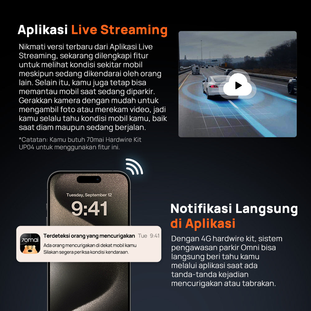 70mai Dash Cam X800 4K Omni Set (Front +Rear Camera) 4G Live Control FOV 360  Supercapacitor Sony Starvis2 HDR Dual-Channel Supported