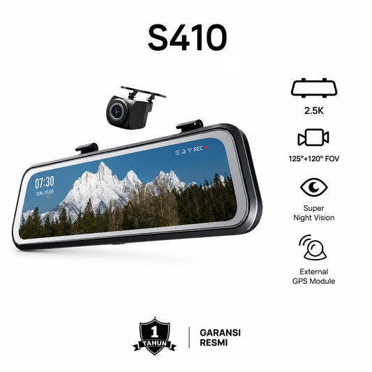 70mai Dash Cam S410 Set Spion Mobil 2.5K Layar Sentuh 9.35" Night Vision Supercapacitor