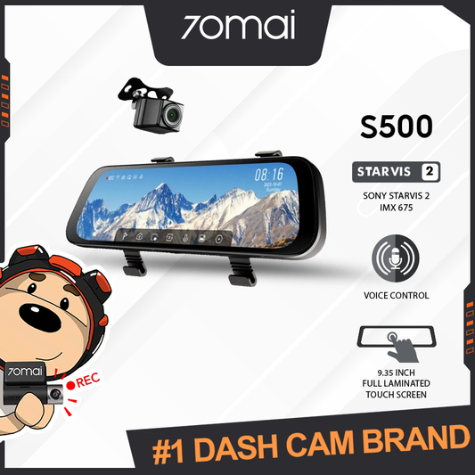70mai Dash Cam S500 Set 9.35" Full-Laminated Touch Screen 3K Resolution  Fov 138 SONY STARVIS 2 Dashcam Mobil Depan dan Belakang