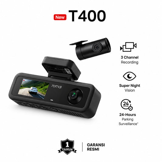 70mai Dash Cam T400 Set Three-Channel 1440P HDR Night Vision Bulit-in GPS Parkir 24 Jam Anti Maling Supercapacitor Voice Control Kamera Mobil