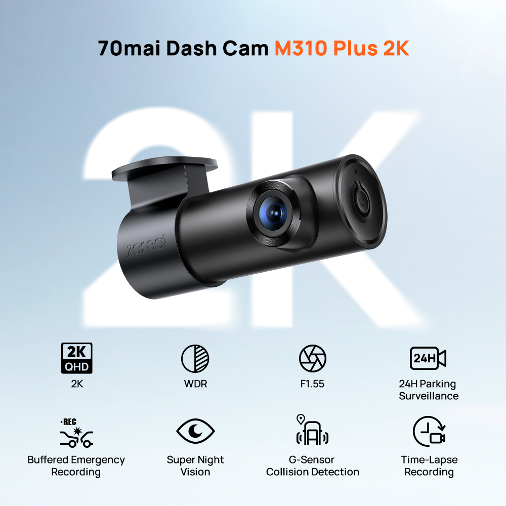 70mai M310 Plus 2K Dash Cam Night Vision WiFi Parkir 24 Jam Anti Maling G-Sensor F1.55  HDR 2K Dashcam Mobil